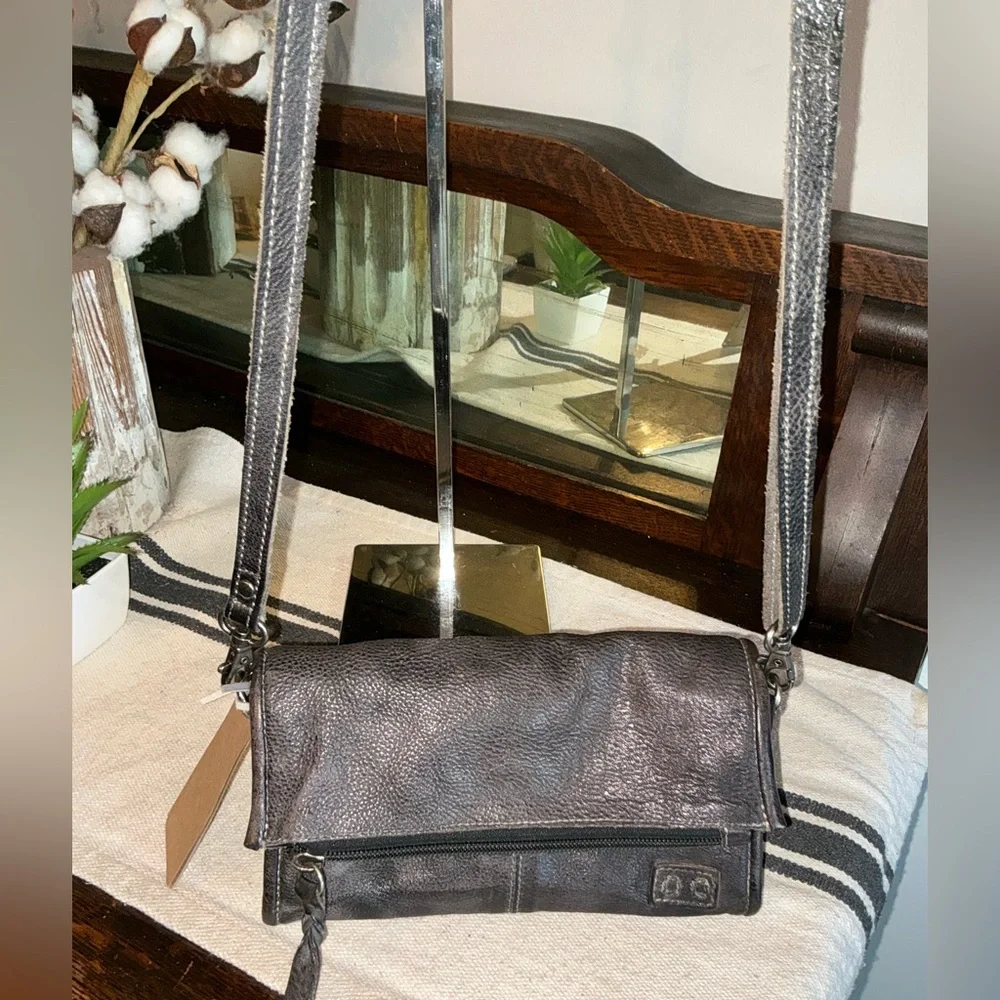 NWT Bed Stu Leather Amina Crossbody Clutch Wallet Black Rustic MSRP $185 - Picture 6 of 16